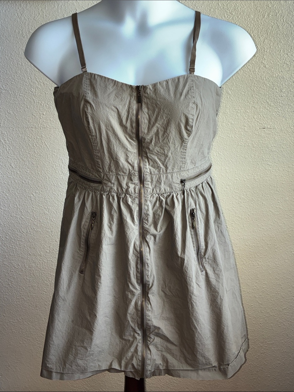 Kensie Zip-Front Sundress Taupe